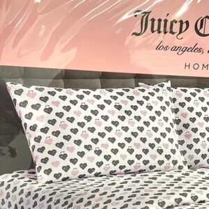 Juicy Couture 3-pc DP Twin Sheet Set White Pink Black Leopard Hearts NEW NIP